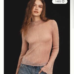 By Anthropologie Long-Sleeve Mock-Neck Metallic Top